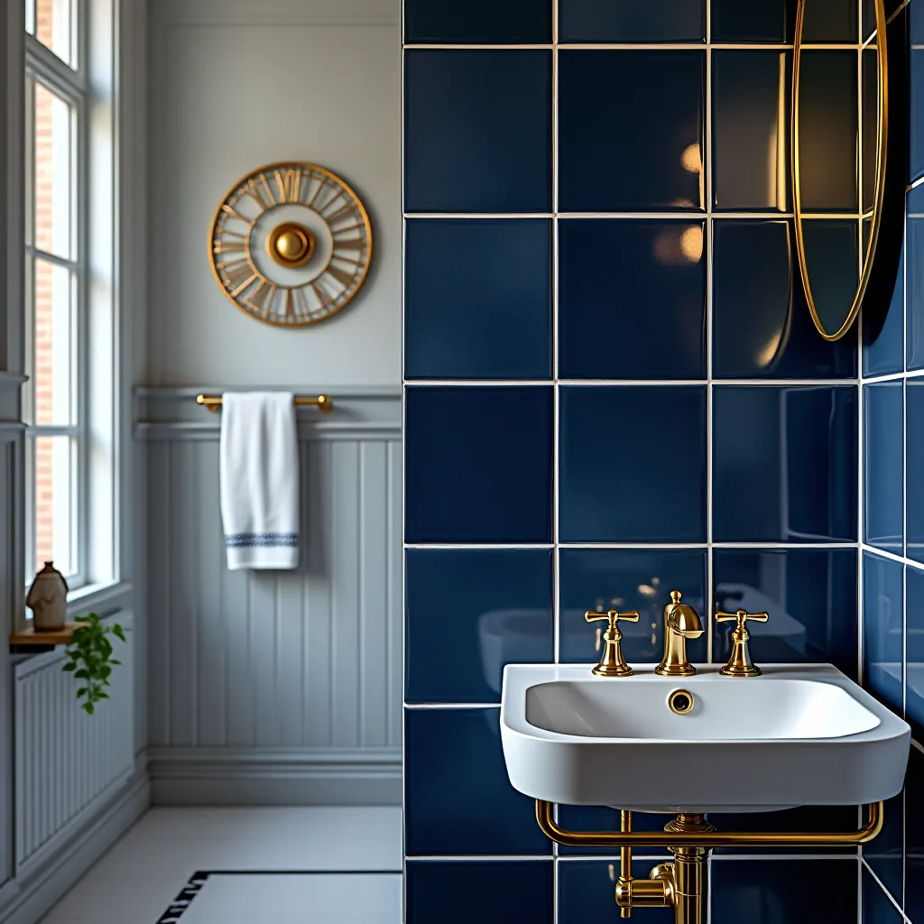 Navy and gold accents